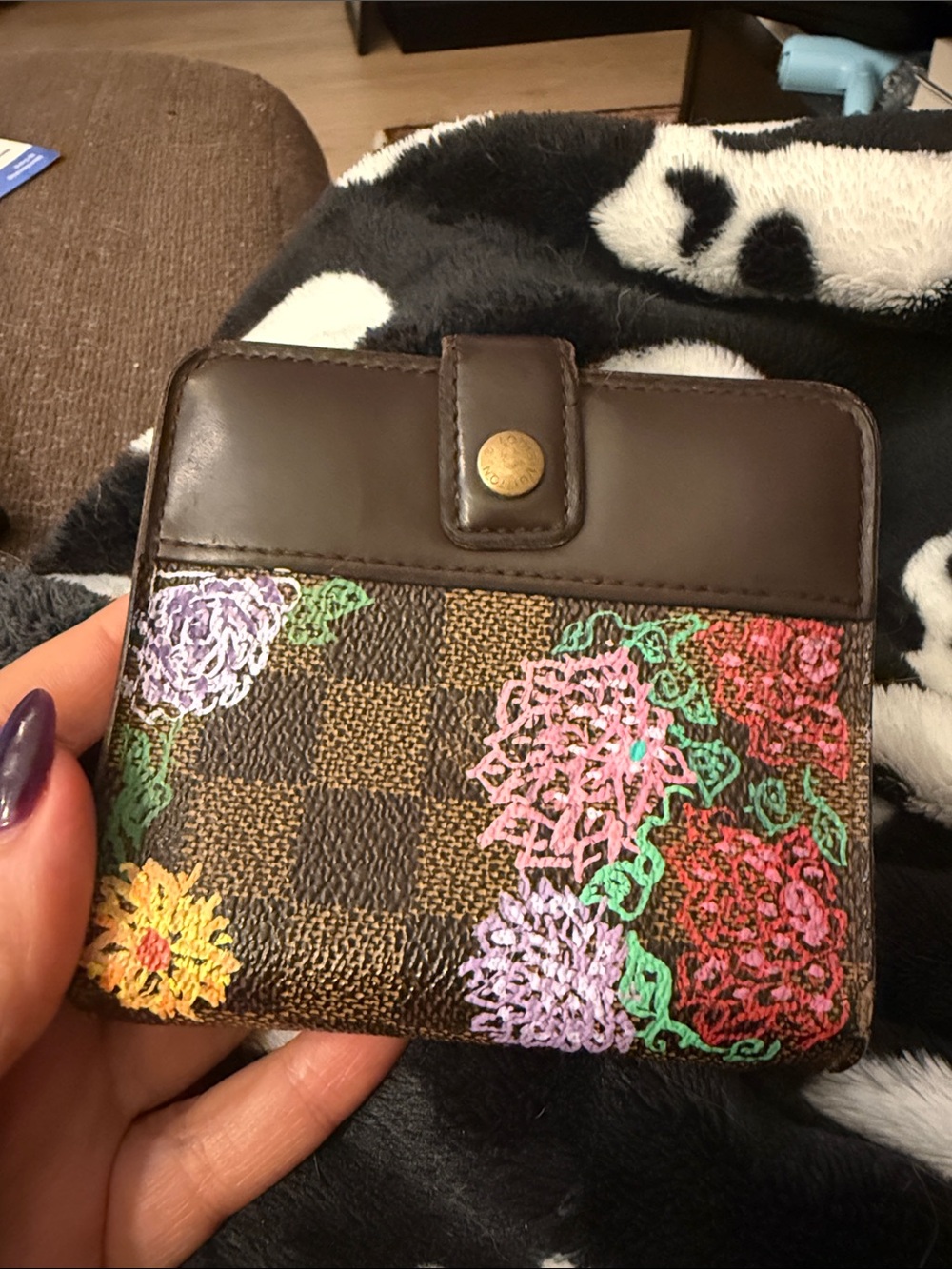 Hand Painted floral authentic LV wallet